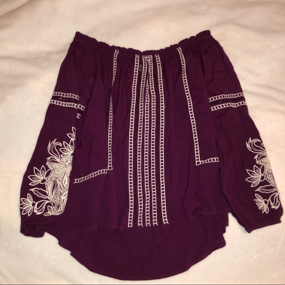 SOLD P. Cill purple embroidered off the shoulder top